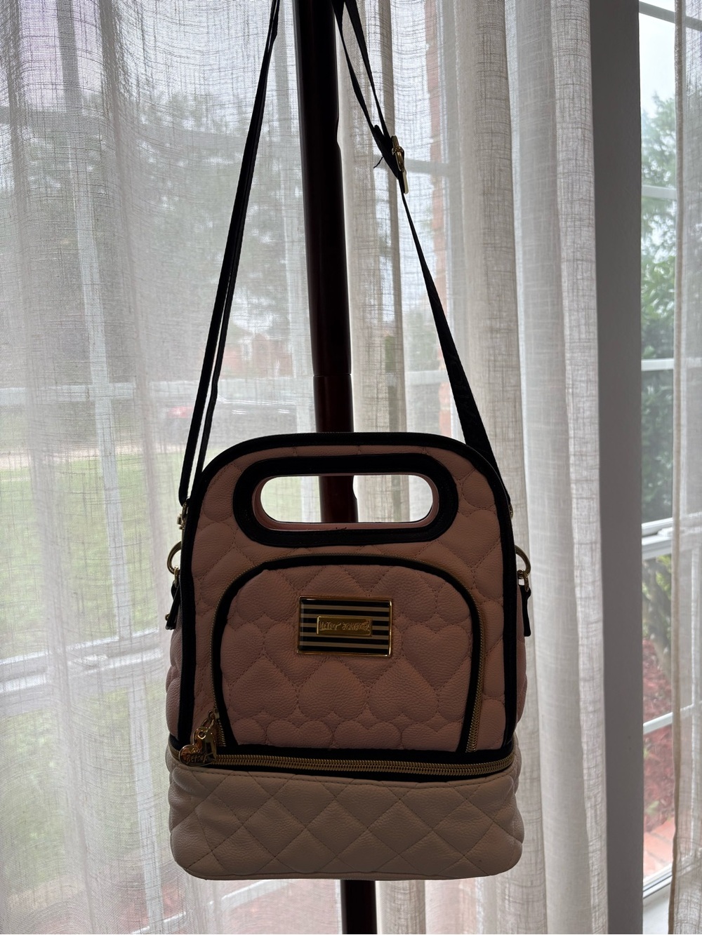 Betsey Johnson Pink Quilted Hearts Lunch Bag Tote